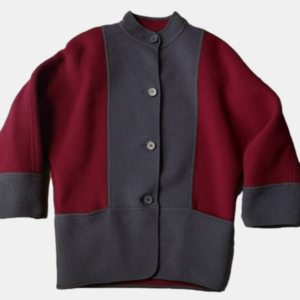 Discover Vintage 80s Color Block RED Grey Wool Winter Coat | TheStyleMinr.com